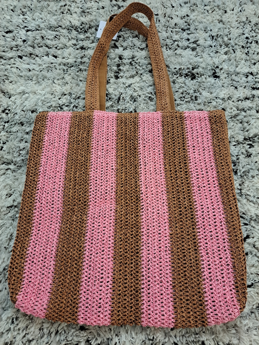 American Eagle Raffia Crochet Tote Bag - Pink & Brown - Picture 3 of 4